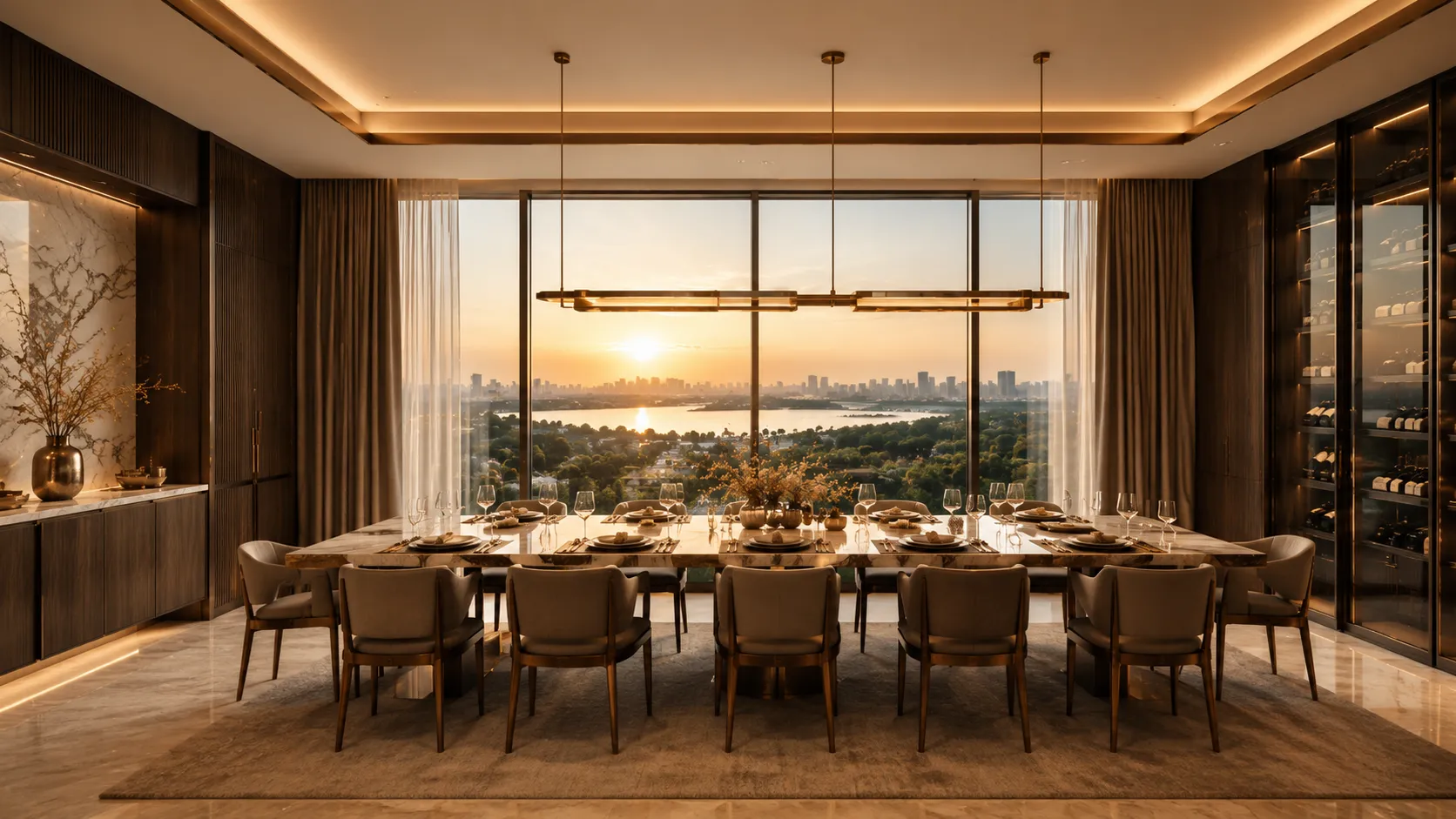 Phòng ăn hiện đại sang trọng trong ánh hoàng hôn Maison Privée Tây Hồ