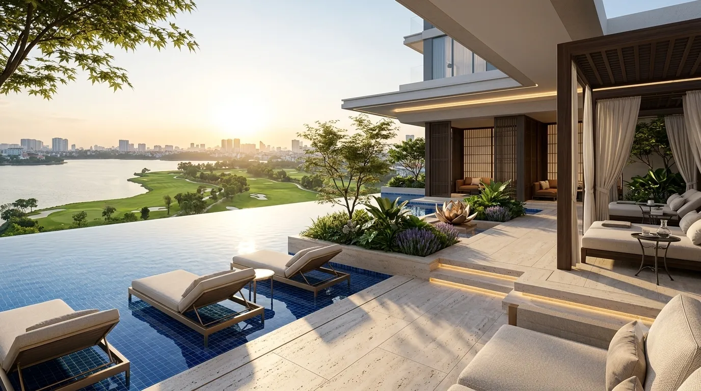 View sân golf từ sân thượng Maison Privée Tây Hồ