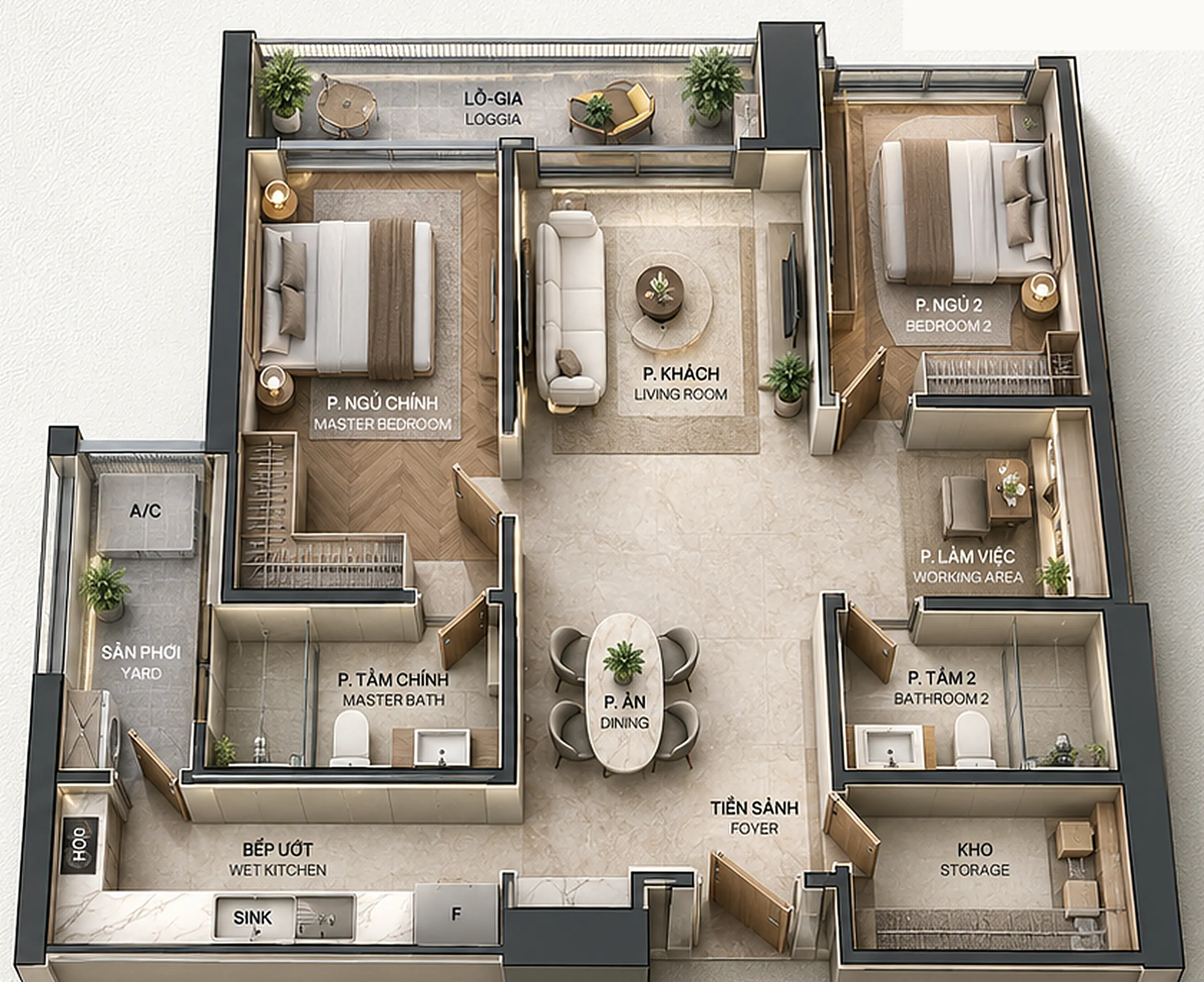 Mặt bằng bán căn hộ 2 ngủ tòa M dự án Maison Privée Tây Hồ