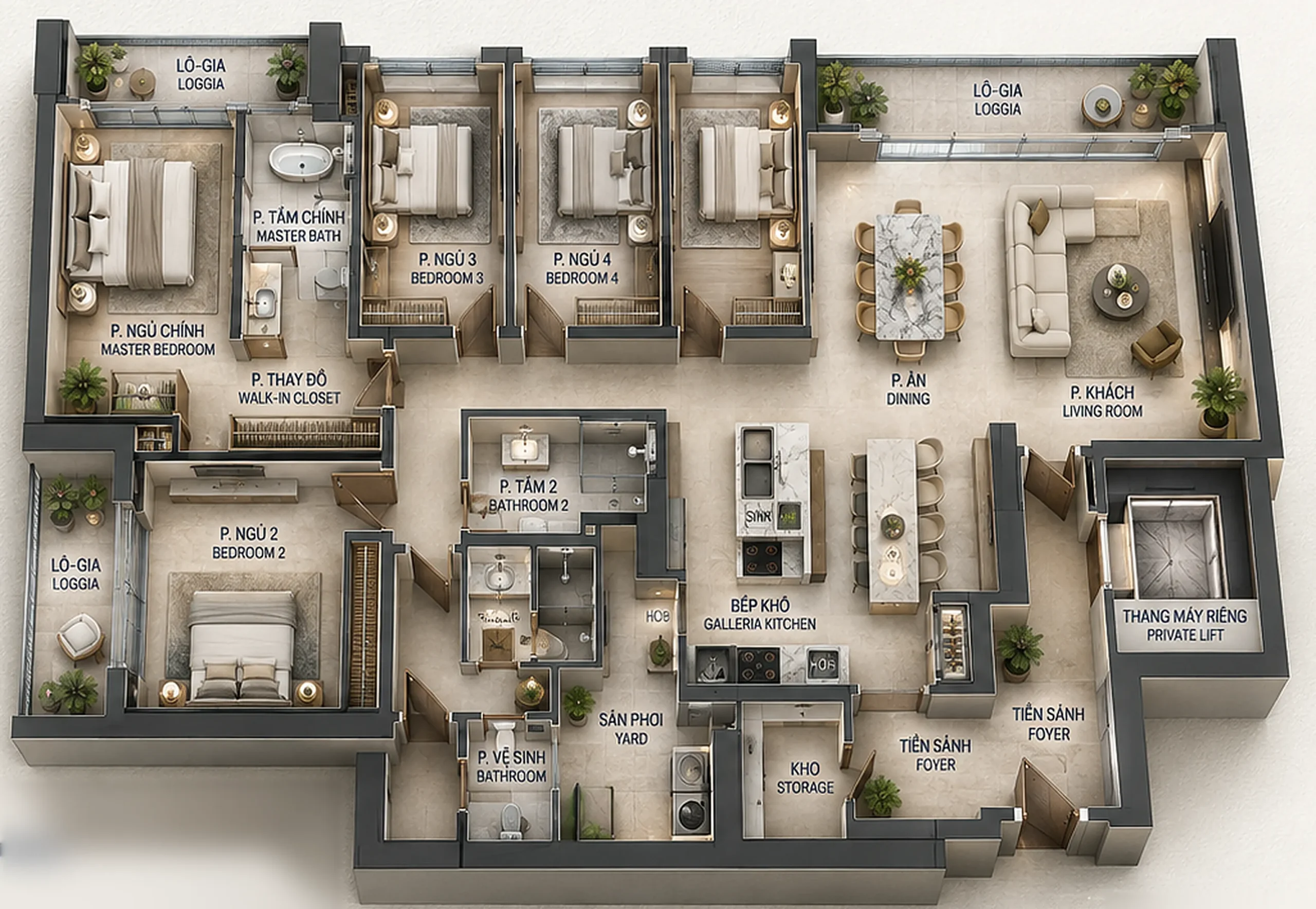 Mặt bằng bán căn hộ 4 ngủ tòa P dự án Maison Privée Tây Hồ