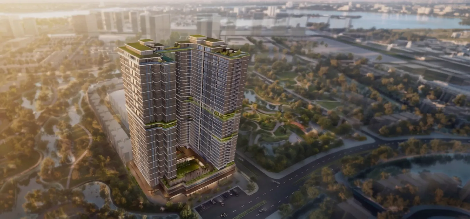Phối cảnh tổng thể kiến trúc 2 tòa tháp căn hộ siêu sang Maison Privée Tây Hồ tại KĐT Ciputra.