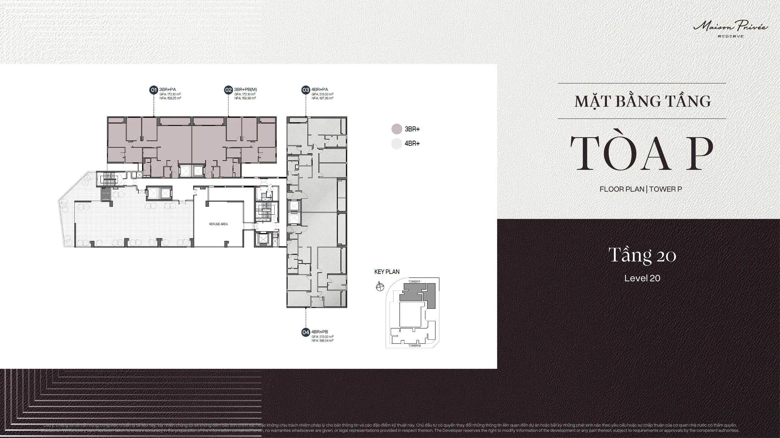 Mặt bằng tầng 20 Tòa P Maison Privée Tây Hồ, 4 căn hộ và khu tránh nạn